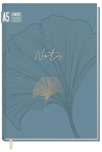 Notizbuch A5 liniert Blue Ginkgo von Trendstuff by Häfft - 124 Seiten, 62 Blatt - ideal als Tagebuch, Journal, Ideenbuch, Schreibheft - nachhaltig & klimafreundlich