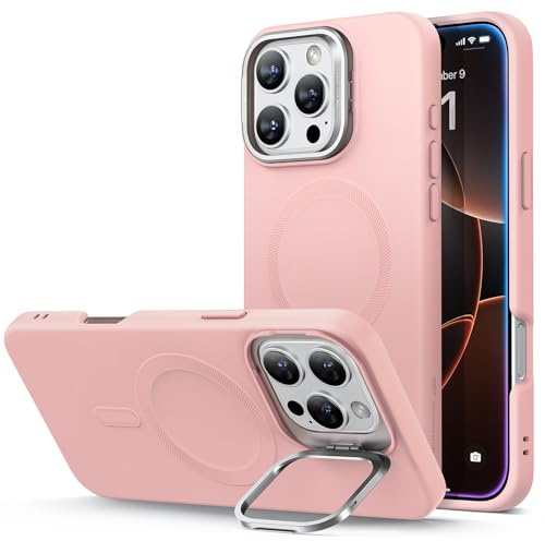 ESR for iPhone 16 Pro Max Case, Silicone Case with Stand, Compatible with MagSafe, Built-In Camera Stash Stand, Magnetic Phone Case for iPhone 16 Pro Max, Cloud Series, Pink