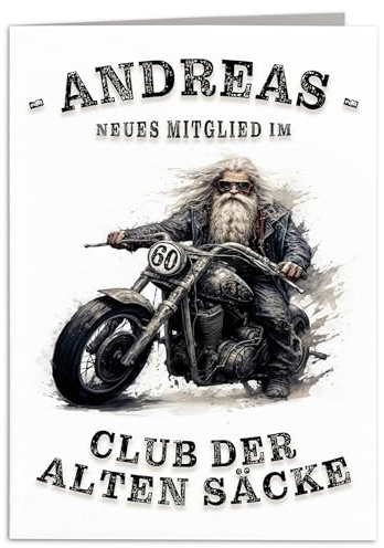 Geburtstagskarte Motorrad 60. Geburtstag personalisiert mit Umschlag | Personalisiert, hochwertiger Karton, inkl. Umschlag, Club der alten Säcke, Geschenk für Biker, 10,5 x 14,8 cm