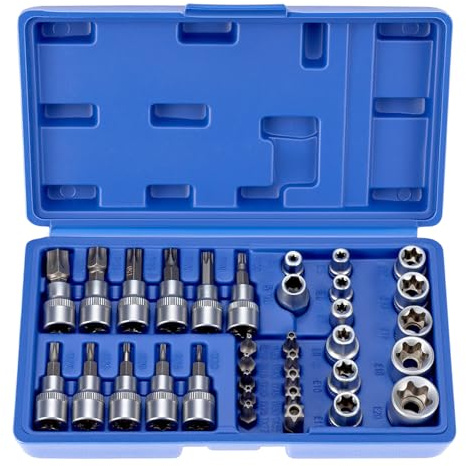 QWORK® 34 Piezas Llaves de Torx, Torx Internas E4-E20, Llaves de 3/8'' con Estuche de Almacenamiento