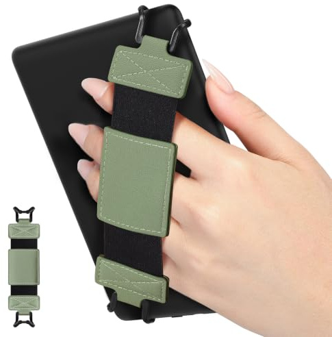 MoKo Soft Hand Strap for 6-8 Kindle eReaders Fire Tablet, Celadon | eReader Accessories for 6-8 Kindle/Kobo/Sony Tablets, Black High-Elasticity Hand Strap, Lightweight Finger Grip Holder