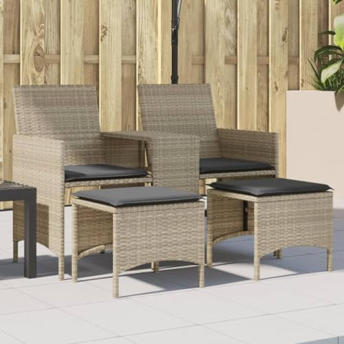Kangmusi Gartensofa 2-Sitzer mit Tisch und Hockern Hellgrau Poly Rattan, kangmusi4003895