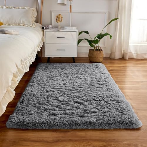 XUEDNGM Schlafzimmer Bettvorleger Teppich 50 x 100 cm Waschbar Flauschig Weich rutschfest Moderne Deko Moderner Hochflor Teppich Wohnzimmer für Wohnzimmer, Schlafzimmer, Grau