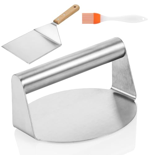 Kssvzz Burgerpresse Set - Inklusive 5,5 Zoll Burger Smasher, 1 Grillspachtel und 1 Backpinsel Silikonpinsel für Hamburger Patties Speck Steak, Leicht Und Bequem Zu Reinigen