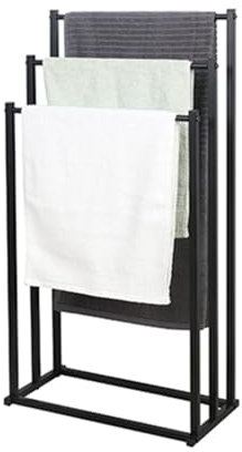 UUE Handtuchhalter Stehend, Handtuchständer, Handtuchhalter Stehend Schwarz, Handtuchständer Freistehend aus Edelstahl für Bad Standhandtuchhalter mit 3 Handtuchstangen - 44 x 21 x 86 cm