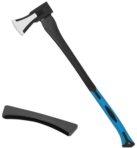 DESHIL 28-Inch Splitting Maul Axe - Heavy Duty Splitting Axe with Forged Steel Head and Shock-Absorbent Fiberglass Handle for Efficient Wood Splitting and Firewood Preparation