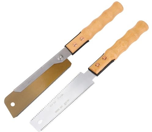 Set of 2 - Japanese Hand Saw 7 Inch & Double Sided Pull Saw 13 Inch, Fine Woodworking Precision Hand Saw Kit, SK5 Carbon Steel Blades & Wood Handles for Carpentry, DIY