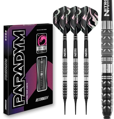 RED DRAGON Darts - Paradym - 90% Wolfram - 18g Fass/ 20g Volles Gewicht Professional Weiche Spitze Dart-Set mit Dart Flüge und Dartschäfte
