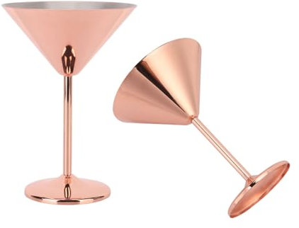 Jwthee Juego de 2 copas de Martini de acero inoxidable, copas de cóctel de oro rosa para champán, bar, fiesta
