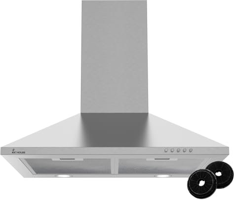 KKT KOLBE Dunstabzugshaube 60 cm Wandhaube | Edelstahl | Leise | Umluft Abluft | Pyramide | Druckknopf | Leistungsstark | LED-Beleuchtung | Abzugshaube inkl. Kohlefilter | PLUS 450