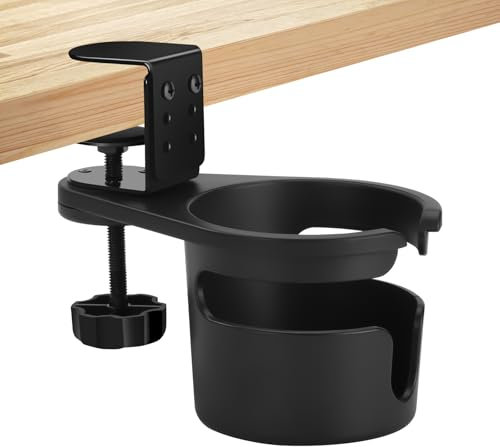 Desk Cup Holder Clamp Anti-Spill Table Edge Clamp Securely Holds Mugs,Bottles & Cups Rotatable Design Easy to Install Clip Cup Holder for Home, Office & Gaming
