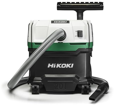 HIKOKI RP200SLWAZ Nass- und Trockensauger, 1200 W, 20 L, L-Klasse Sauger | Mobiler Mehrzwecksauger mit 9,4 kg, manuelle Filterreinigung, inkl. Fugendüse, Bodendüse und 3 Metall-Saugrohren