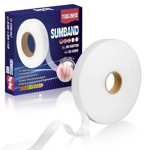 TOG BEG Saumband zum Aufbügeln 60 m x 2 cm, waschfestes Bügelband für Vorhänge, Gardinen, Hosen & Kleidung, Stoffband zum Kürzen ohne Nähen, weiß
