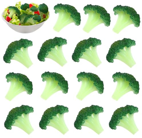 Giegxin 15 Pcs Fake Broccoli Slice Fake Artificial Vegetables Broccolis Simulation Plastic Lifelike Realistic Food for House Party Pub Restaurant Ornament Kitchen Store Decoration Food Model Prop