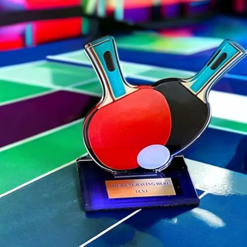 Acryl-Tischtennistrophäe 20 cm - Pokal für Tischtennisturniere - Award | Hochwertiger Turnierpreis mit 2D-Schläger-Motiv, robuster Acryl-Struktur und personalisierbarer Gravur für Vereine