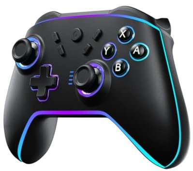 CSWXIO Controller per Switch, Gamepad Wireless Pro LED Joystick per Switch/PC/Android/iOS, Switch PRO Controller con 7 Colore, Programmable, Wake Up, Turbo