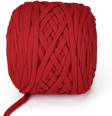 VynyQoo Garn Textilgarn 105m, Textilgarn zum Häkeln für Körbe, Polyester Garn Stricken, Häkelgarn für Anfänger pour sca Körben, DIY Heimdekor(rot)