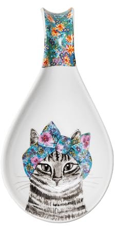 Mikasa Tipperleyhill Porte-Cuillère Décoratif en Porcelaine, Motif Floral et Chat, pour la Cuisine, Comptoir, Ajouts de Table, Passe au Lave-Vaisselle, 21 X 11 X 3 cm