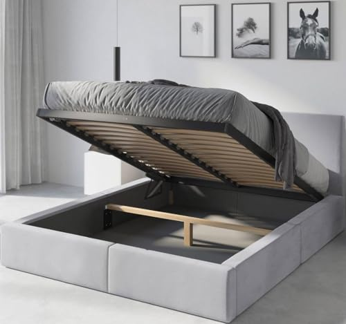 Interbeds Polsterbett 160x200 cm Bett Doppelbett mit Stauraum mit Lattenrost Bettkasten Boxspringbett hydrophob gepolsterter Bettrahmen (Hellgrau, 160x200cm)