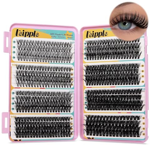 Leipple 8 Styles Individual Eyelashes 624pcs Natural Eyelash Clusters D Curl Lashes 10-16MM Soft & Fluffy Thick Volume DIY Russian Lash Extensions at Home (30+40+50+60+70+80+100+120D)