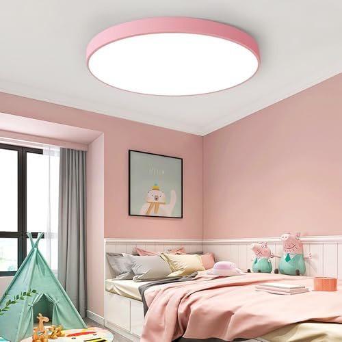 BTLINK LED taklampa 36W platt rund rosa taklampa Ø40CM modern varmvit 3000K barnrumslampa för sovrum kontor vardagsrum kök källare balkong ultratunn 4CM