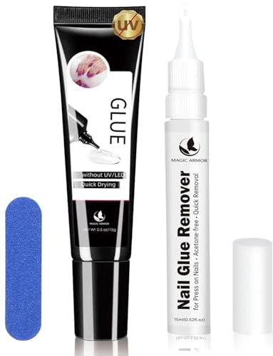 MAGIC ARMOR Nagelgel och Nagellim UV-fri och Nagellimborttagningsmedel – för Press-On-Klebenägel 15g, med borttagningslim 15ml, snabbtorkande för långvariga konstgjorda naglar