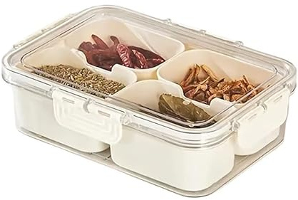 BUDGPZWSC Contenitore for snack a 4 griglie/8 griglie, tagliere da viaggio portatile for salumi con coperchio, contenitore for alimenti in frigorifero, organizer for snack(4 Grid)