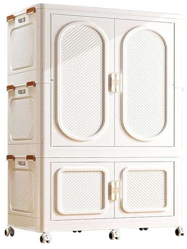 Roupeiros para Quarto Portátil con Puertas Armarios Dormitorio Plegable con Ruedas Giratorias 360° Paneles de PP Grueso Armario Dormitorio Apilable para Ropa y Ropa de Cama(85 * 53 * 144.2cm)
