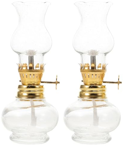 BESPORTBLE 2 Piezas Lámparas de Petróleo de Vidrio Vintage con Mechas para Interiores Decoración de Ambiente y Luz de Emergencia para Mesa