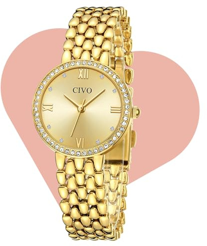 CIVO Damenuhr Gold Armbanduhr Damen：Elegant Silber Edelstahl Wasserdicht Analog Quarz - Luxus Uhr mit Diamanten Geschenke für Mama und Freundin