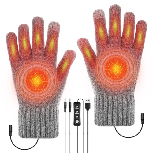 Guantes calefactables, guantes USB para mujer y hombre, guantes de invierno, guantes de esquí para pantalla táctil, guantes de ciclismo con regulación de temperatura de 3 niveles, 45-40-37 °C (gris)