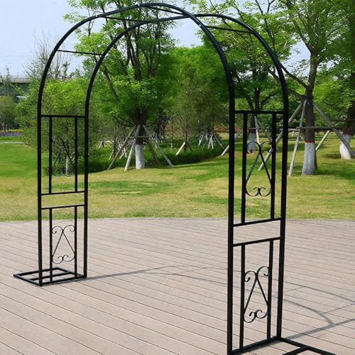 Wetsfgdg Rosenbogen aus Metall - Stabil, L260xW40xH230cm, Gartenbogen aus Stahl, verzinkt und pulverbeschichtet, extrem witterungsbeständig, rostfrei, für Kletterrosen & Clematis, Schwarz A