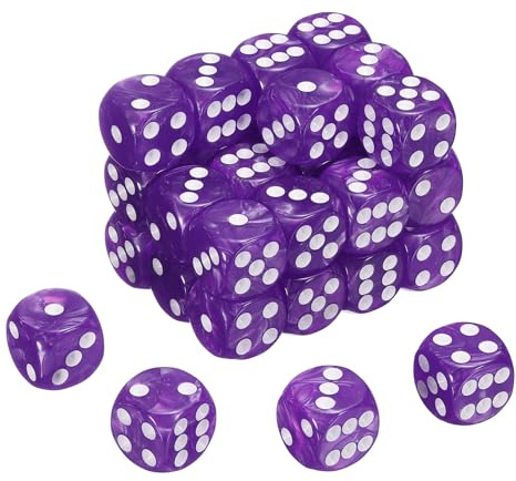 QUARKZMAN 48 st 6 sidor färgglada standard tärningar, 16 mm akryl D6 mini polyhedral pärlmönster tärningsset för bordsspel, lila/vit söm