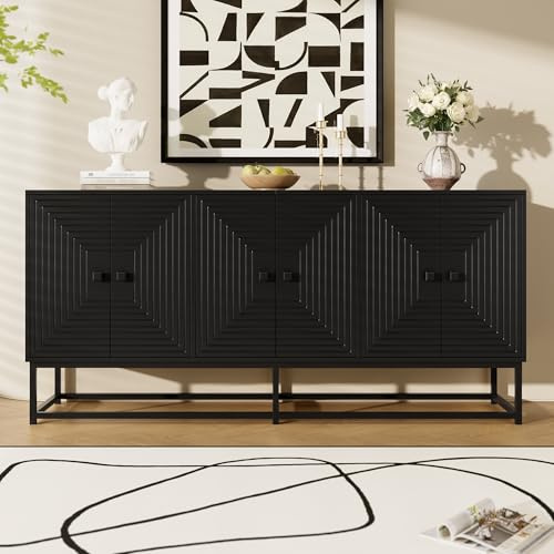 FammyLoft Moderner Sideboard mit 3 Doppeltüren, Wohnzimmerschränke mit Großem Stauraum und Matt-Oberfläche, Stylischer Aufbewahrungsschrank für Wohnzimmer, Esszimmer & Büro, 160*38*75,5cm, Schwarz