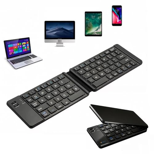 Folding Bluetooth Keyboard for Phone, Black | Portable Mini, Wireless Rechargeable, Tablet Compatible, Android Compatible