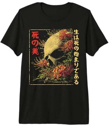 Rosso Ragno Giglio Fiore Cranio Scheletro Anime Giapponese Maglietta Premium