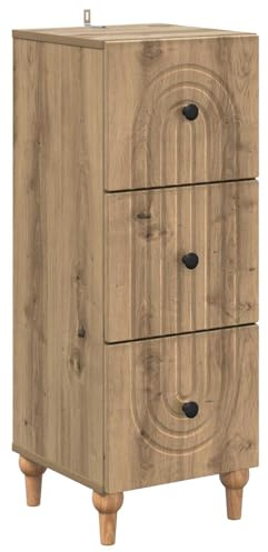 Nusvialune Lådskåp Artisan-ek av trämaterial 33 x 34,5 x 90 cm med 3 lådor, gott om lagringsutrymme och koniska ben för vardagsrum, kontor, hall och mångsidig förvaringslösning