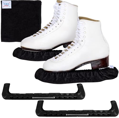 CRS Cross Skate Guards, Soakers and Towel Gift Set - Ice Skating Guards and Soft Skate Blade Covers for Figure Skating or Hockey (Biellmann Black, Medium)