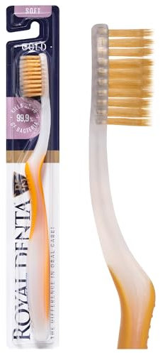 Spazzolino da denti con setole morbide per adulti, particelle dorate, Royal Denta, giallo