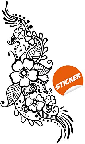 Henna Tattoo Wall Vinyl Sticker - Floral Flower Mandala Art Paisley Mehndi Indian Decal - Decor Inspired Stencil Black Home Room Joga Mural