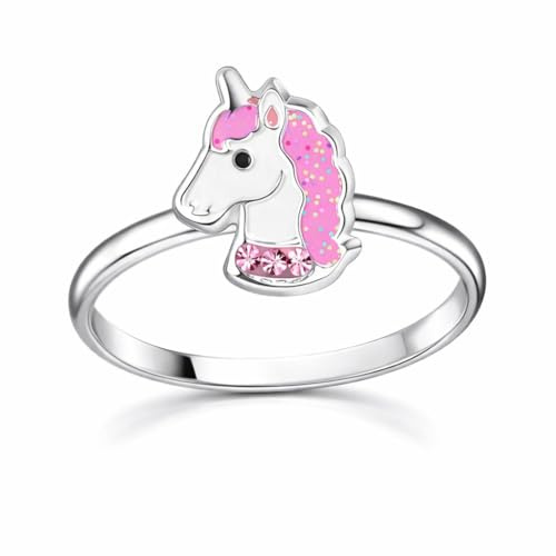 FIVE-D Kinderring Ring Einhorn Kristalle Grösse einstellbar 925 Silber im Schmucketui