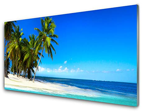 Tulup Glasbilder 100x50cm - Wandbild Druck auf Glas XXL Panorama-Bild Wandbilder aus Echt-Glas Sicherheitsglas Kunstdruck für Küche Wohnzimmer Palmen Strand Meer Landschaft