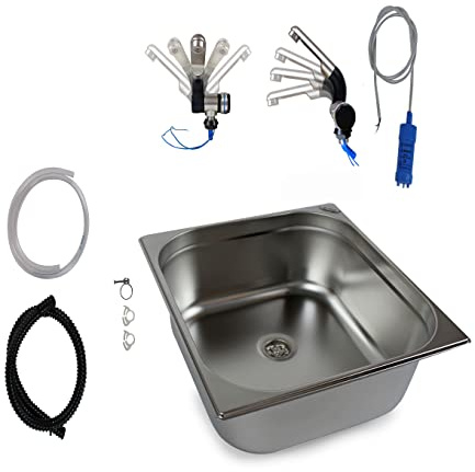 12V DIY Edelstahl Spülbecken 354x325x150 mm OL Camping Wohnmobil Waschbecken + Wasserhahn Pumpe (ad-ideen)