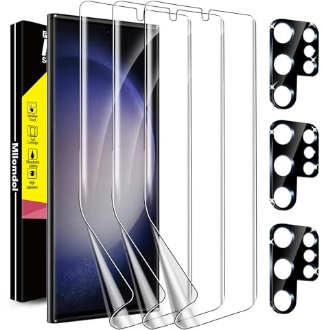 Milomdoi [3+3Stück] Schutzfolie für Samsung Galaxy S23 Ultra 5G Folie Screen Protector 3 Stück Displayschutz 3 Stück Panzer Schutz Glas Kameraschutz Panzerfolie schutzglas kamera hülle 5g zubehör