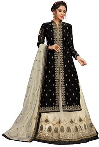 TRENDMALLS Women's Georgette Embroidery Kurta Lehenga Suit Set Stitched (UKTM.G80-Black-S)