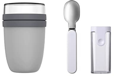 Mepal Lunchpot Ellipse Set con cucchiaio pieghevole – Cool Grey – Pratico contenitore termico da 500 ml, per yogurt, per mantenere il cibo caldo o fresco, in polipropilene, 500 + 200 ml