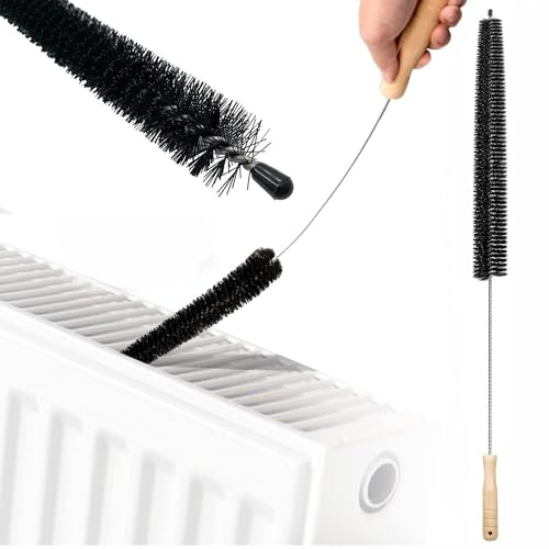 FiTspi borste för element med trähandtag 70 cm smal och lång räckvidd radiatordammvippa mångsidig rengöringsborste för kylare och torktumlare ludd och tvättmaskin, RFF1476