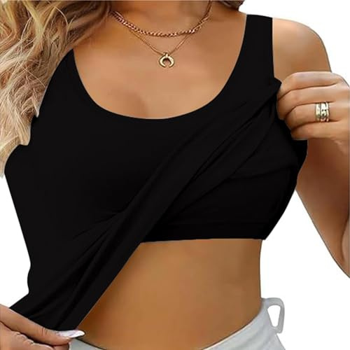Débardeur Sport avec Brassière Intégrée Femme été Haut sans Manches Ample Grande Taille Chemisier Femme Chic Et élégant Pas Cher Confortable Casual Yoga Dos Nageur Gilet (Noir, XL)