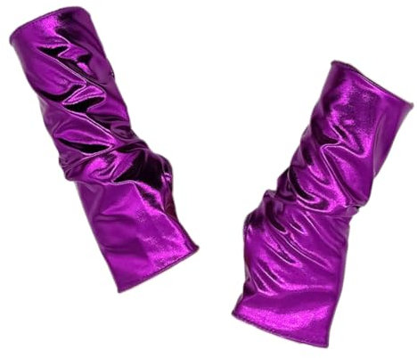 Wambere 1 Paar Fingerlose Lacklederhandschuhe Damen Kurzhandschuhe Halloweenhandschuhe Opernhandschuhe Abendhandschuhe für Cosplay Maskeraden Bühnenshows Party Kleidung Handschuhe,Lila
