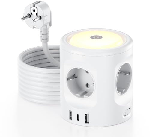 Multiprise avec lumière 4 prises + 3 USB Protection Rallonge 3 m Pour la maison et le bureau 16 A